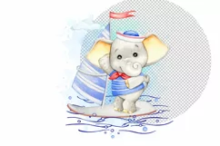 Elephant watercolor clipart, cute baby elephant PNG, baby bo Product Image 4