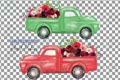 Floral watercolor pickup truck clip art, bridal decoration. Product Image 2