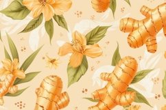 Pattern of Ginger Roots with Green Leaves Background Product Image 1