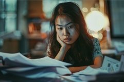 Overwhelmed office worker in dim light Product Image 1