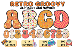 Retro Groovy Alphabert PNG 70s Numbers &amp; Letters 300 DPI Product Image 1