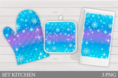 Snowflakes Oven Mitt Design. Christmas Square Pot Holder Product Image 1