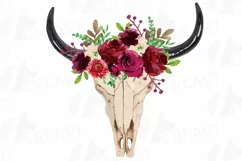 Watercolor Floral Bull Skull clipart, Indian Tribal vector Product Image 1