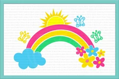 Rainbow flowers sun butterflies cloud monogram svg dxf png Product Image 2
