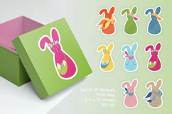Easter Bunnies Stickers Clipart PNG files Set of 16 Product Image 1