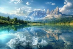 Breathtaking panoramic view of a tranquil lake reflecting ma Product Image 1