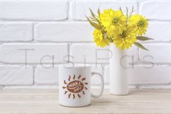 White coffee mug mockup with Golden Ball flower. Product Image 1