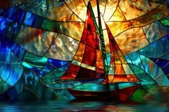 Stained Glass Sailboat Background Wallpaper Product Image 1
