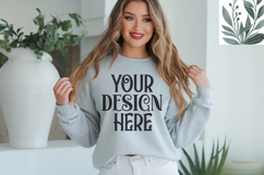 Ash Gildan 18000 Sweatshirt Mockup,G18000 Crewneck Sweatshir Product Image 1