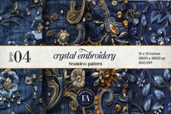 Navy Crystal Embroidery | Luxury Denim Fabric Texture Product Image 1