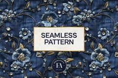 Navy Crystal Embroidery | Luxury Denim Fabric Texture Product Image 3
