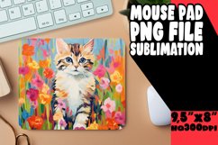 Colorful Cat in Flowers Mouse Pad Design PNG Product Image 1
