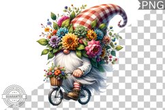 Floral Crown Gnome Rides A Bike Sublimation Clipart Design Product Image 1
