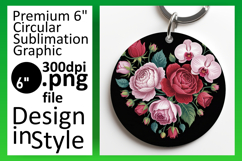 Whimsical Round Design Keychain PNG , Flowers Heart Product Image 1