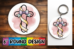 Whimsical Circle Keychain Sublimation PNG, Cross and Bow Product Image 1