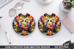 Dove Car Coaster Sublimation, Valentines Coaster PNG Design Product Image 1
