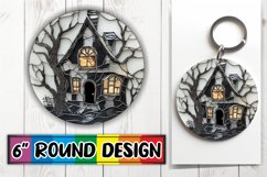 Spooky Stained Glass Round Design Halloween Keychain Product Image 1