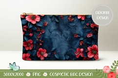 Pink Flowers Cosmetic Bag Design, Dark Blue Cosmetic Bag Product Image 1