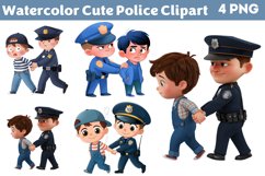 Watercolor Cute Police Clipart PNG Product Image 1