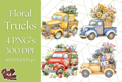 Floral Farm Truck Clipart, Cottagecore Country Truck Png Product Image 1