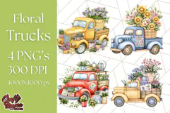Floral Farm Truck Clipart, Cottagecore Country Truck Png Product Image 1