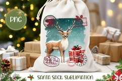 Cartoon Christmas Deer Santa Sack, Winter Snow Gift Bag PNG Product Image 1