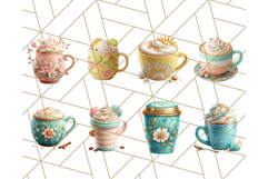 Pastel Coffee Mug Clipart PNG, Latte Iced Coffee Tea Cups Product Image 6