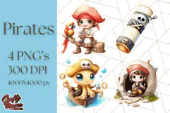 Cartoon Pirate Kids and Animals PNG Clipart for Fun Designs Product Image 1