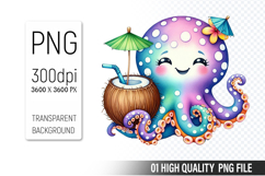 Summer Cute Octopus Clipart | Sublimation Clipart PNG File Product Image 1