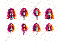 Colorful Teen Girl Clipart PNG Bundle, Fun Rainbow Hair Png Product Image 4