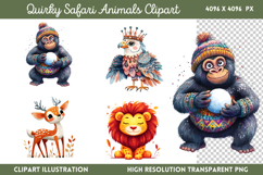Quirky Safari Animals Clipart PNG Product Image 1