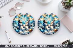Snowman Car Coaster Sublimation|Christmas Coaster PNG Design Product Image 1