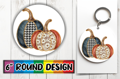 Unique Round Keychain Sublimation PNG, Pumpkin Watercolor Product Image 1