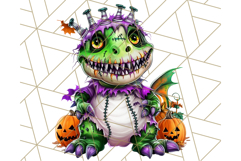 Bright Halloween Dinosaur PNG Clipart with Holiday Elements Product Image 2