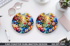Flowers Car Coaster Sublimation|Christmas Coaster PNG Design Product Image 1