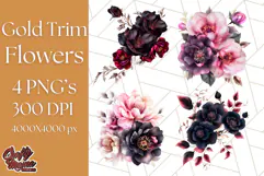 Gothic Floral PNG, Dark Aesthetic Flowers Clipart Print Product Image 1