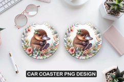 koala Flower Car Coaster Sublimation| Animal Coaster PNG Product Image 1