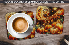 Pumpkin Coaster Sublimation, Halloween Coaster PNG Design Product Image 1
