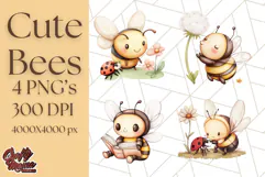 Adorable Bee Clipart PNG, Kawaii Bumblebee Illustrations Product Image 1