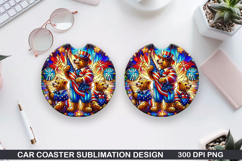 Bear Car Coaster Sublimation, 4th Of July Coaster PNG Product Image 1