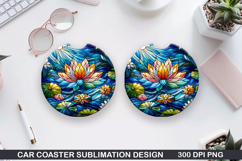Flower Car Coaster Sublimation| Summer Coaster PNG Design Product Image 1