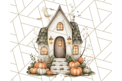 Watercolor Halloween Cottage Clipart, Ghosts &amp; Pumpkins Png Product Image 2