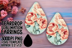 Lovely Teardrop Earrings Sublimation , Flower Watercolor Product Image 1