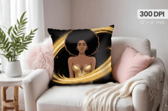 Afro Girl /Woman braided hair Pillow Design, Black Queen PNG Product Image 1