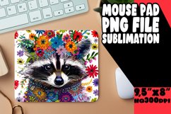 Colorful Raccoon Floral Mouse Pad Sublimation PNG Product Image 1