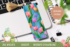 Pink Tulips Bookmark Print, Floral Bookmark Template Product Image 1