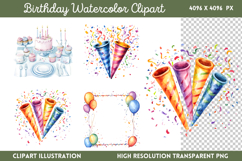 Birthday Watercolor Clipart PNG Product Image 1