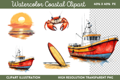 Watercolor Coastal Clipart PNG Product Image 1