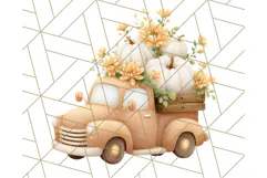 Vintage Truck Pumpkin and Fall Flowers PNG Clipart, Autumn Product Image 2