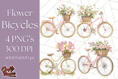 Bicycle with Flowers PNG, Pastel Spring Floral Bike Clipart Product Image 1